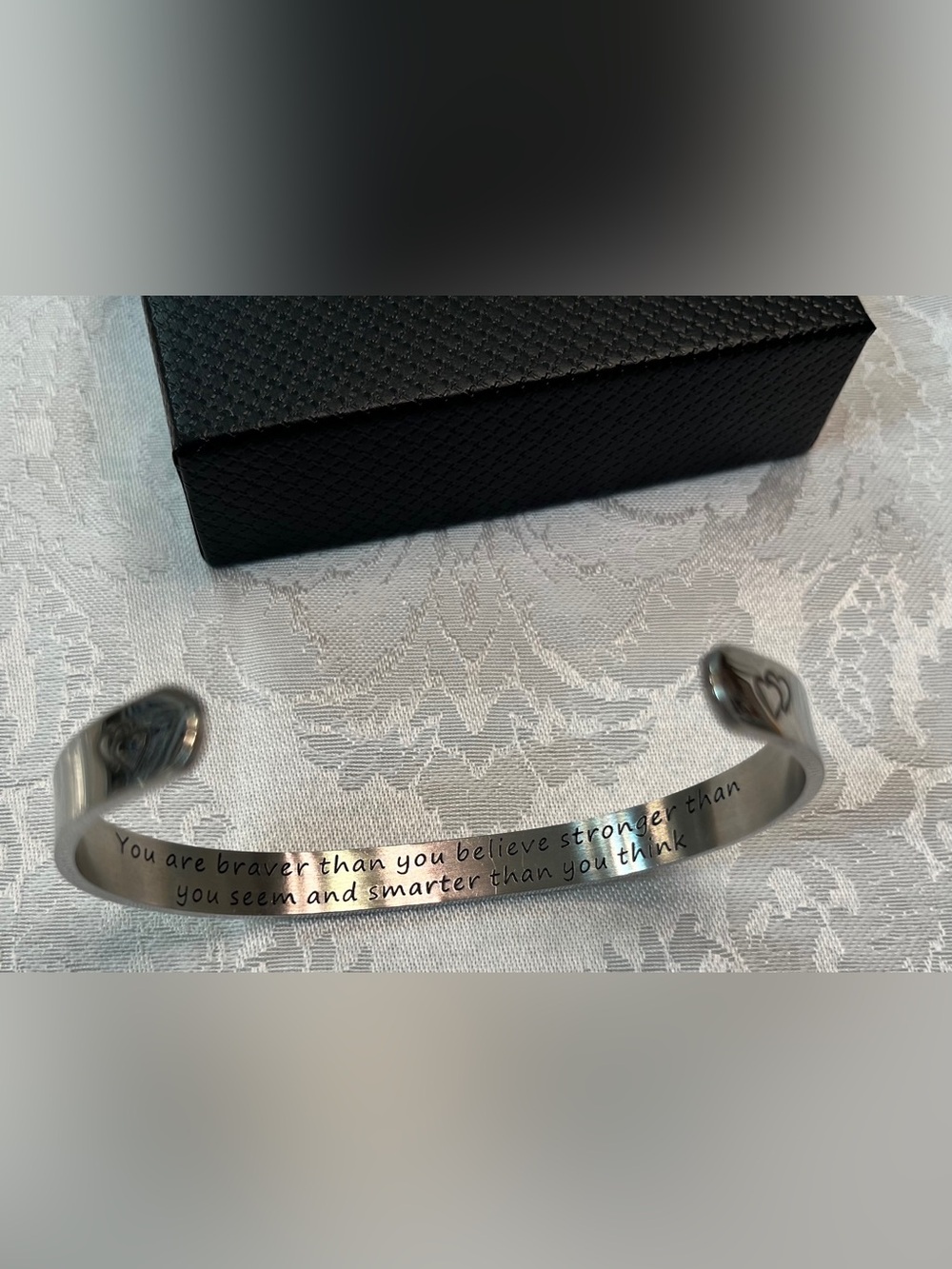 Inspirational Cuff Bracelet Silver Tone “You Are Braver, Stronger, Smarter” - Picture 5 of 5